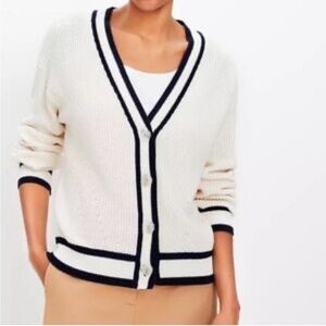 LOFT Women's Elegant Cream and Navy Cardigan